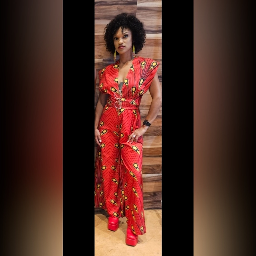 Vibrant Red Patterned Jumpsuit